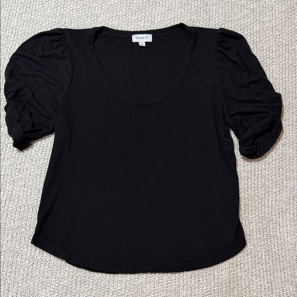Evereve Black Puff Sleeve Scoop Neck Top